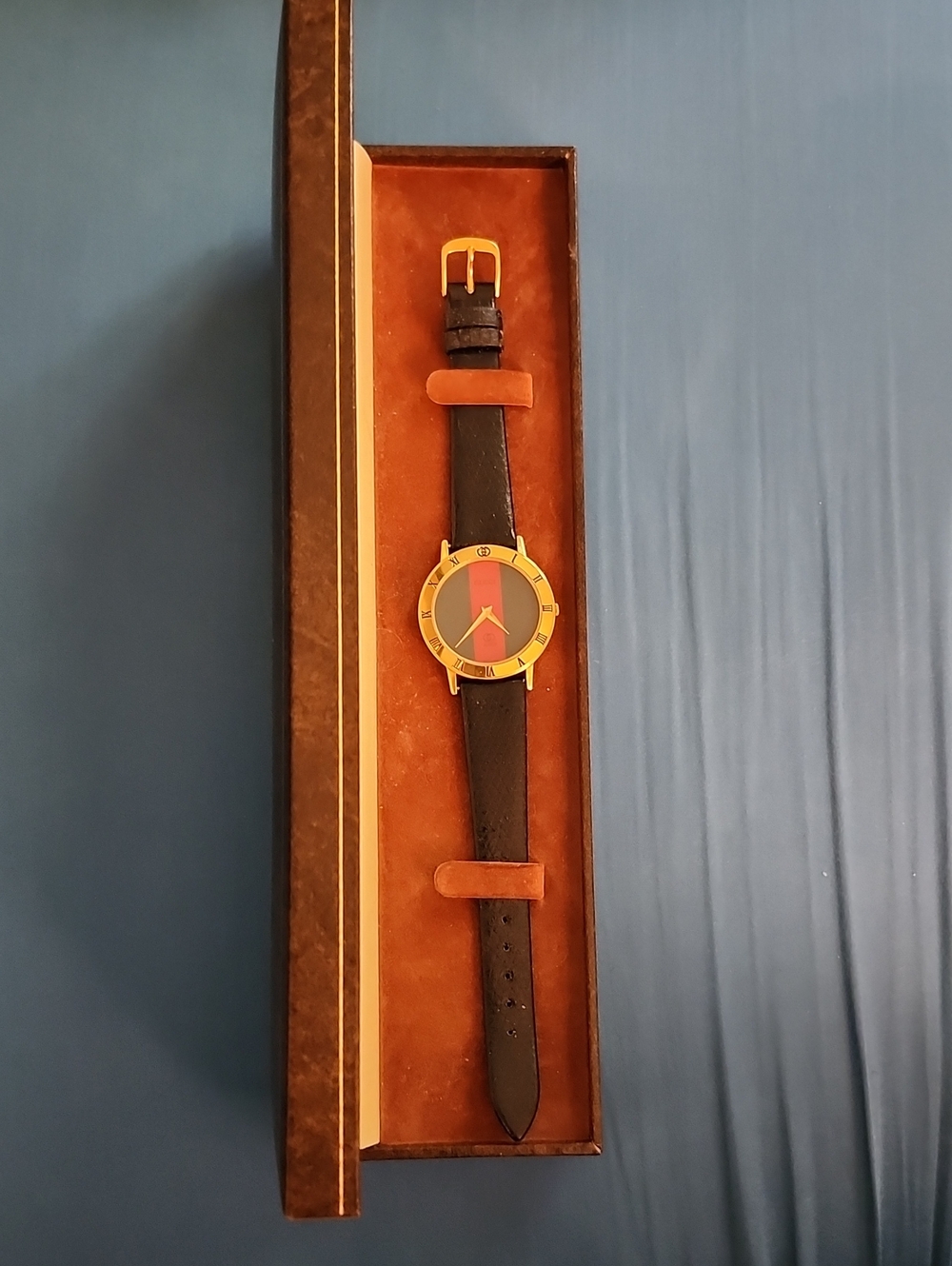 Gucci Watch with Gold Case and Red-Green Dial
